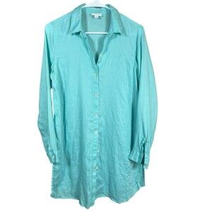 J. Jill Love Linen Shirt Womens Size S Blue Casual Button Up Linen Blouse Top